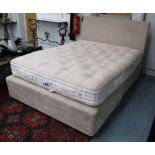 DOUBLE DIVAN BED, 5'0' headboard and base in alacantra finish, drawers below with Vispring mattress.