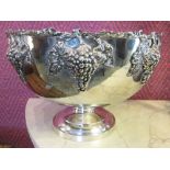 SILVER PLATED PUNCH BOWL, Victorian style with leaf and berry decoration, 39cm diam x 25.5cm H.