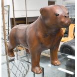 FOOTSTOOL, in leather in the form of a dog, 77cm L.