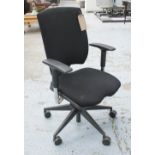 OFFICE CHAIR, in black fabric on swivel metal support, 83cm W.