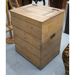 GRAIN BIN, early 20th century planked vintage pine with rising lid, 63cm x 41cm x 76cm H.