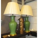 VAUGHAN TABLE LAMPS, a pair, Chinese green crackle glaze design,