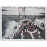 21ST CENTURY PHOTOPRINT, of a racing yacht on tempered glass, 120cm x 160cm.