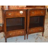 BEDSIDE/LAMP TABLES, a pair, George III design figured walnut each with concave front,