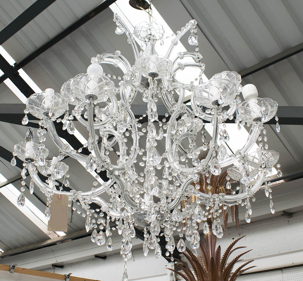 CHANDELIER VENETIAN STYLE, ten branch with glass drops, 100cm H plus chain.