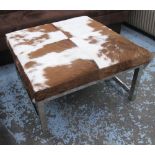 LOW TABLE, in quartered cowhide on chromed metal frame, 80cm x 80cm x 47cm.