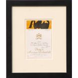 ROBERT MOTHERWELL, 1974 Chateau Mouton Rothschild Wine label, 1960, 15cm x 10cm, framed and glazed.