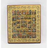 CALENDAR ICON, portraying the Passion Cycle and Ecclesiastical feasts, painted on wooden panel, 35.