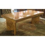 DINING TABLE, English Art Deco design ash with angled supports, labelled 'H K Furniture Ltd',