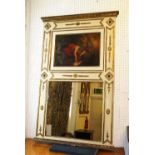 TRUMEAU, 19th century French white painted parcel gilt with oil on canvas above mirror plate,
