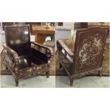 CHINESE ARMCHAIR, 20th century lacquer with decorative mother of pearl inlays, cushions lacking.