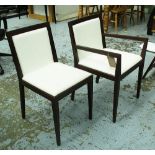 DINING CHAIRS, a set of eight, including two carvers, white with wooden frames,