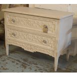 COMMODE, vintage style Italian grey painted carved with two drawers, 108cm W x 51cm D x 82cm H.