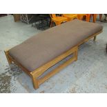 DAYBED, with brown flecked fabric on a wooden support, 191cm L.