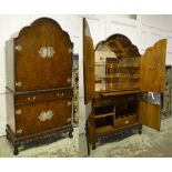 COCKTAIL CABINET, early 20th century English Queen Anne style burr walnut,