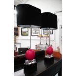 TABLE LAMPS, a pair, Contemporary with Postmodern style base and jet black shades, 76cm H.