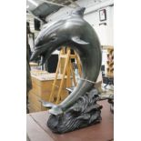 BRONZE DOLPHIN FIGURE, 'Rising from the sea' modelled, 64cm H x 47cm L.