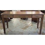 CONSOLE TABLE, 20th century Campaign style mahogany, fitted three drawers,