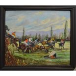 C. EUDELINE, 'Steeple chasing', oil on canvas, signed lower left, 49cm x 58cm, framed.