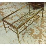 LOW TABLE, brass framed with a rectangular glass top and a slatted undertier,