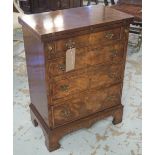 BACHELORS CHEST, George II design burr walnut with four long drawers and foldover top,