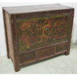 SIDE CABINET, antique Tibetan polychrome lacquer with two doors above three drawers,