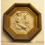 WALL PLAQUE, marble effect of Fauns in an octagonal gilt frame, 70cm W x 70cm H.