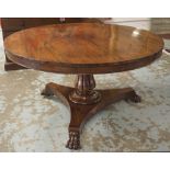 BREAKFAST TABLE, Regency rosewood with circular tilt-action top, column and triform platform base,