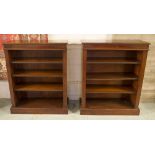 OPEN BOOKCASES, a pair, mahogany with adjustable shelves, 100cm H x 82cm x 27cm.