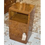 BEDSIDE CABINETS, a pair, Art Deco figured walnut each with panel door and silvered handle,