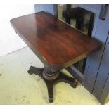 CARD TABLE, William IV rosewood, with foldover green baize top on carved pedestal,