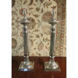 SILVER PLATED TABLE LAMPS, a pair, with a reeded turned column, 61cm H.