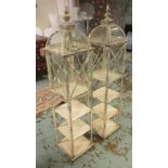 FLOOR STANDING STORM LANTERNS, a pair,