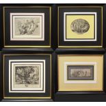 A SET OF EIGHT ENGRAVINGS, of allegorical and architectural scenes, 10cm x 7cm, 13cm x 16cm,