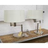 TABLE LAMPS, a pair, Ralph Lauren swing arm in chromed metal finish with shades, 49cm H.