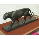 BRONZE PANTHER, Art Deco style on a marble base, 42cm L.