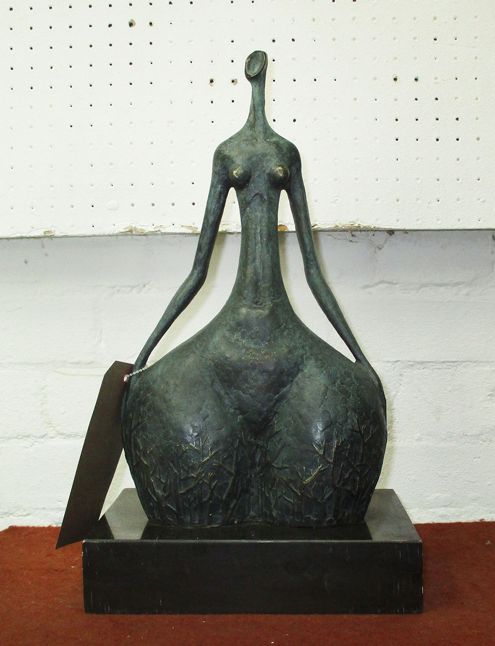 BRONZE LADY, in the style of Botero on marble base, 38cm H.
