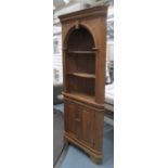ALCOVE CABINET, in pine with two shelves and cupboard below, 89cm x 36cm x 206cm H.