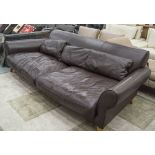 CONRAN SOFA, dark tan soft leather with three cushion and square tapering supports, model content,