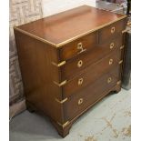 CAMPAIGN STYLE CHEST, mahogany with brass edging, fitted two short and three long drawers,