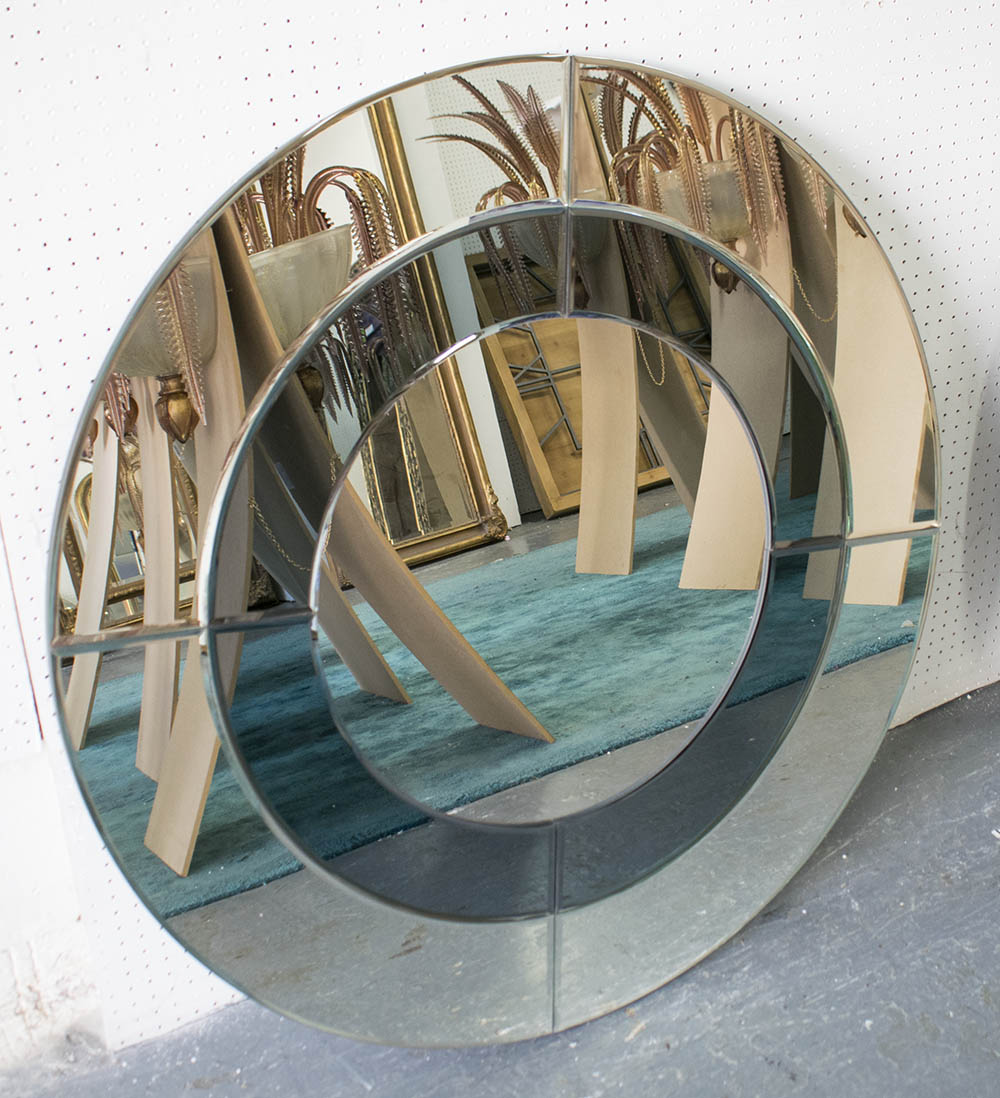 CIRCULAR MIRROR, Art Deco style with divided plates, 90cm W.