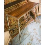 CONSOLE TABLE, late 20th century with brass supports, inset rosewood veneered top,