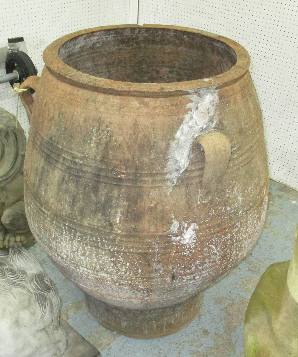 PITHARI, ancient style Greek oil jar in earthenware with three handles, 69cm diam. x 94cm H.