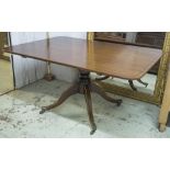 BREAKFAST TABLE, Regency mahogany with rounded rectangular tilt action top on outswept supports,