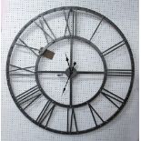 SKELETON WALL CLOCK, polished steel frames with wall fixings and battery, 113cm diam.