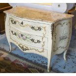 SERPENTINE COMMODE, with marble top and three long drawers,