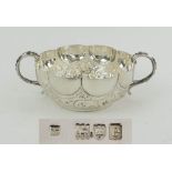 SILVER TWO HANDLED BOWL, late Victorian embossed foliate decoration, London 1900,