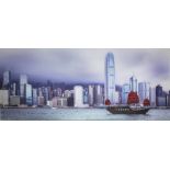 21ST CENTURY PHOTOPRINT, view of Hong Kong in acrylic, 180cm x 80cm.