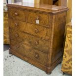 CHEST OF DRAWERS, Victorian with figured walnut veneers, two short,