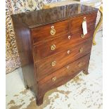 HALL CHEST, Regency mahogany of adapted shallow proportions with two short and three long drawers,